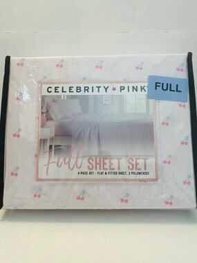 Celebrity Pink Full Size Sheet Set Soft Pink with Cherries